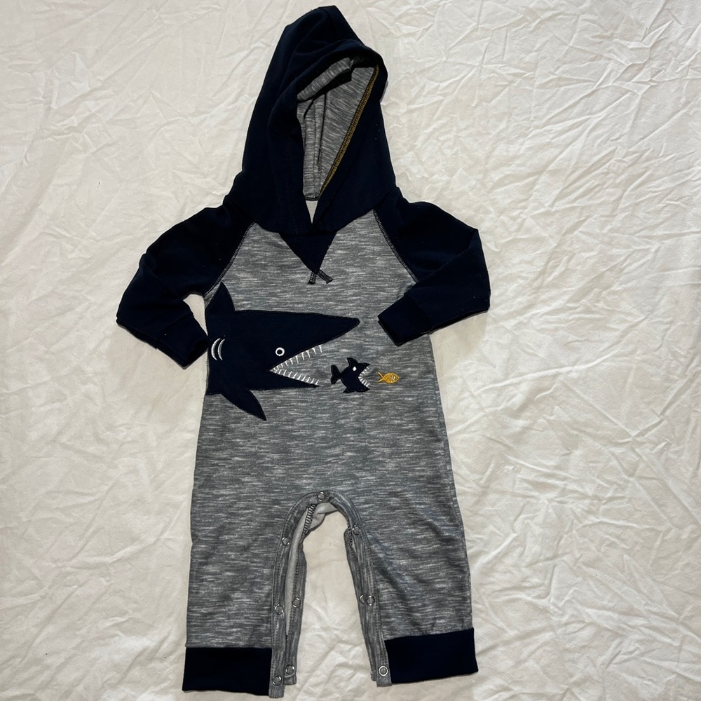 Navy and Gray Shark Hooded Bodysuit